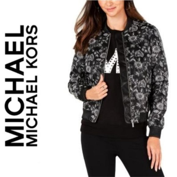 MICHAEL MK Faux Leather Embroidered Bomber Jacket